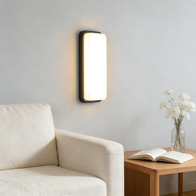 LANFU LED Modern Rectangular Outdoor Wall Sconce Light 3000K Outside Light for House Patio, Black Warm White, IP64 Waterproof Exterior Wall（16.5inch）