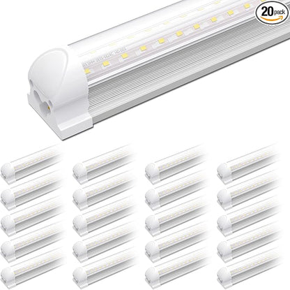 SHINESTAR 8FT 20-Pack LED Shop Light, Linkable T8 Tube Light Fixture for Garage, Basement, Office, 9000LM Super Bright, Daylight White 5000K, Plug and Play