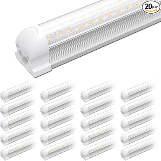 SHINESTAR 8FT 20-Pack LED Shop Light, Linkable T8 Tube Light Fixture for Garage, Basement, Office, 9000LM Super Bright, Daylight White 5000K, Plug and Play