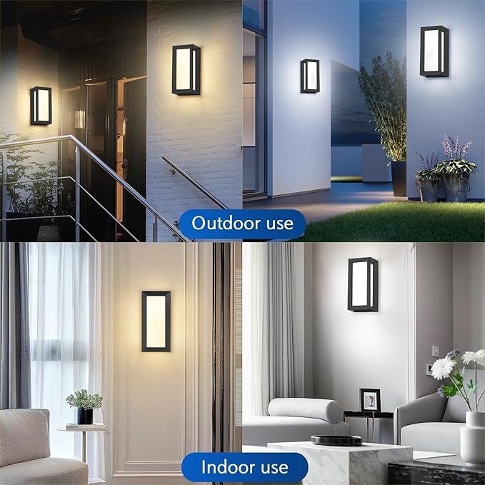 Outdoor Light Fixtures Wall Mount 2 Pack, 3 Colors & Dimmable, Exterior Wall Lights for House, Front Porch & Patio (Rectangle)