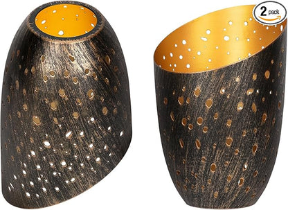Metal Small Cut Corner Lamp Shade Laser Star Bevel Floor Lampshade Bronze Outside And Gold Inside 4.4" Top X 5.9"Height (2 Pcs)