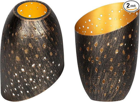 Metal Small Cut Corner Lamp Shade Laser Star Bevel Floor Lampshade Bronze Outside And Gold Inside 4.4" Top X 5.9"Height (2 Pcs)