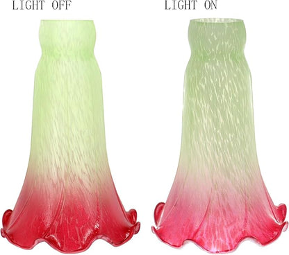 Lily Flower Glass Lampshade Replacement, 2 Pack,Tulip Style Table Floor Lamp Shade Replacement 4.2" x 4.2" x 6.7" (Bluish-Red)