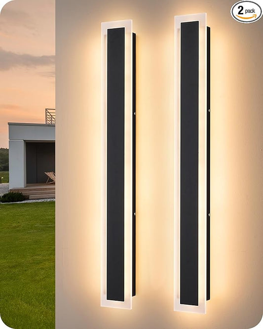 EDISHINE Upgraded 2 Pack 39.4" Modern Outdoor Wall Light Exterior, Led Linear Outdoor Wall Sconce, Adjustable Brightness & Color Temperature, IP65 Waterproof, Long Exterior Lighting Fixture for Garage