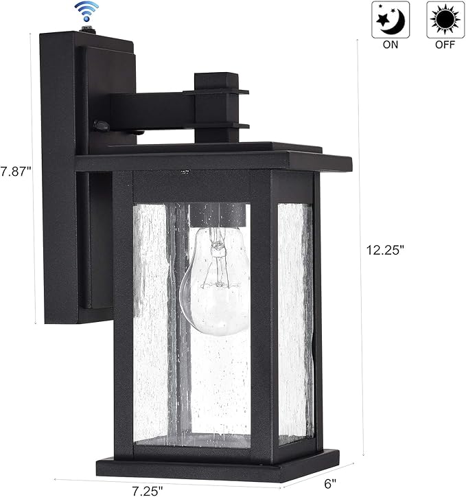 MICSIU Dusk to Dawn Sensor Outdoor Lighting Fixture, Textured Black Exterior Wall Sconce with Clear Seedy Glass, 12.25 Inch Outside Wall Lights for House,Garage, Patio, Doorway, Pathway, Balcony