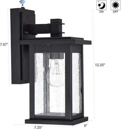 MICSIU Dusk to Dawn Sensor Outdoor Lighting Fixture, Textured Black Exterior Wall Sconce with Clear Seedy Glass, 12.25 Inch Outside Wall Lights for House,Garage, Patio, Doorway, Pathway, Balcony