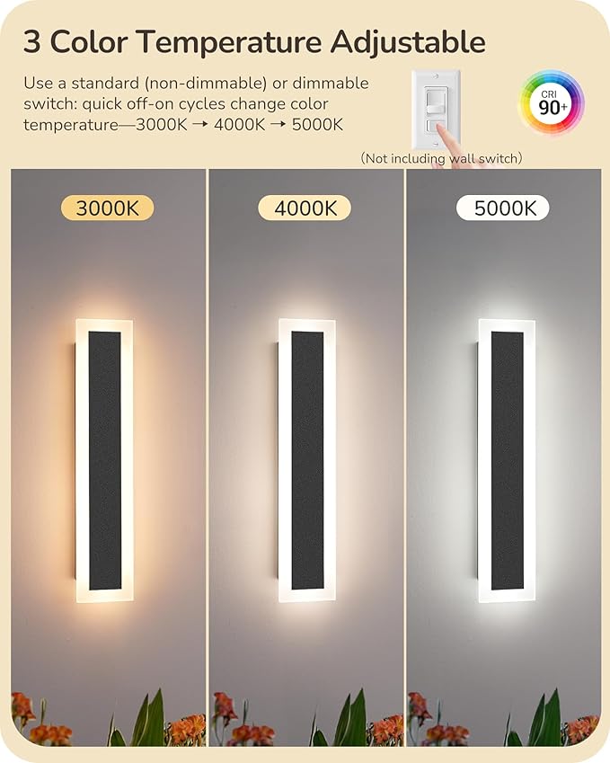 EDISHINE Upgraded 2 Pack 23.6" LED Outdoor Wall Light, Linear Modern Outdoor Sconce Lights, Adjustable Brightness & Color Temperature, IP65 Waterproof, Long Exterior Lighting Fixtures for Garage