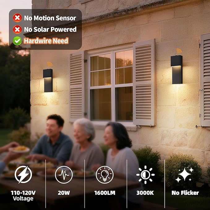 tewei Modern LED Outdoor Wall Sconce, 15'' Dusk to Dawn Outdoor Lighting Exterior Wall Lights, Black LED Front Porch Lights Outside Wall Mount Lighting for House, Backyard, Warm White 3000K, 1 Pack