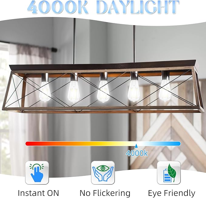 Edison Bulbs, E26 LED Bulb 60 watt Equivalent, Non-Dimmable, 4000K Daylight White, ST58 Vintage Light Bulbs, 90+ CRI, 6W 600LM, E26 Medium Base, Clear Glass, 6 Pack