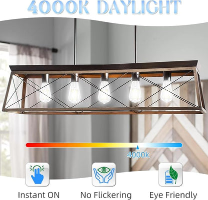 Edison Bulbs, E26 LED Bulb 60 watt Equivalent, Non-Dimmable, 4000K Daylight White, ST58 Vintage Light Bulbs, 90+ CRI, 6W 600LM, E26 Medium Base, Clear Glass, 6 Pack