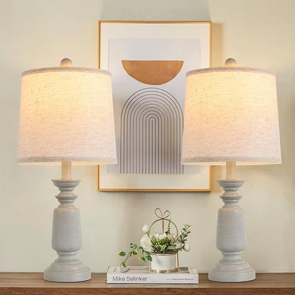 Terpsichore Lamps Set of 2 Modern Farmhouse Table Lamp Bedside Reading Lights Living Room End Lamps Bedroom Night Light,High 22.5 Inch,Antique Grey,with Fabric Lamp Shade,Bulb Not Included