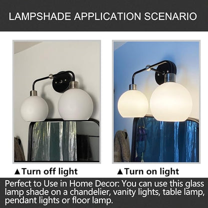 3 Pack Fixture Replacement Globe Shade, 6 Inch Diameter, E26 Base 1-5/8 Inch Fitter, Glass Globe Lampshade Cover for Pendant Wall Sconce Chandelier Vanity Light (3 Pack 6 Inch White Frosted Glass)