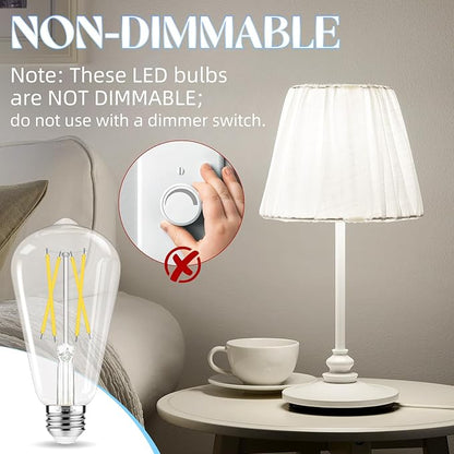 E26 Bulb, Non-Dimmable Edison Bulbs 60 watt Equivalent LED, 4000K Daylight White, ST58 Vintage Light Bulbs, 90+ CRI, 6W 600LM, E26 Medium Base, Clear Glass, 18 Pack