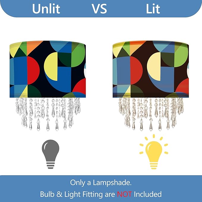 Modern Geometric Lamp Shade with Acrylic Bead Droplets, Colorful Pop Pattern Light Shade for Ceiling Pendant Table & Floor Lamps, Artistic Retro Decor, 11.8in