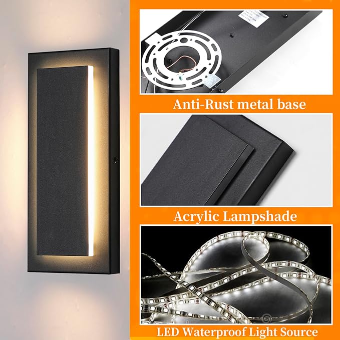 11.8’’ Modern Exterior Lighting Fixtures,2 Pcs Led Outdoor Wall Lights,Waterproof Exterior Sconce Light for Porch,Front Door,Patio,3000K Warm White 9W Square Outdoor House Lights Wall Mount