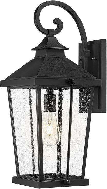 zeyu 22 Inch Outdoor Lights for House, 1-Light Outdoor Wall Sconce for House Porch, Die-Cast Aluminum with Seeded Glass, Black Finish, ZW105B-M BK