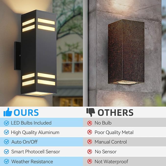Dusk to Dawn Outdoor Lighting 2 Pack, Modern Outdoor Wall Lights Black Exterior Lighting Fixtures Wall Mount with E26 Base, Waterproof Sconce Outside Lights for House Porch, Bulbs Included