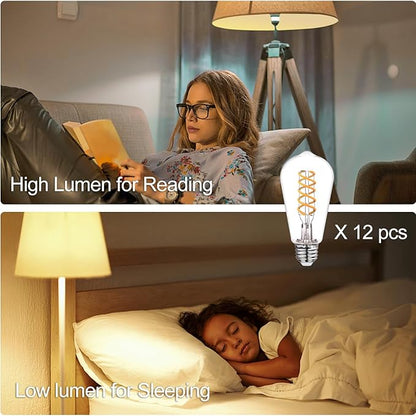 4-Pack Vintage LED Edison Bulbs 60W Equivalent- ST58/ST19 6W E26 Dimmable Light Bulbs, 2700K Filament Decorative Bulb, Shatterproof Plastic Bulb Safe for Kids/Pets.