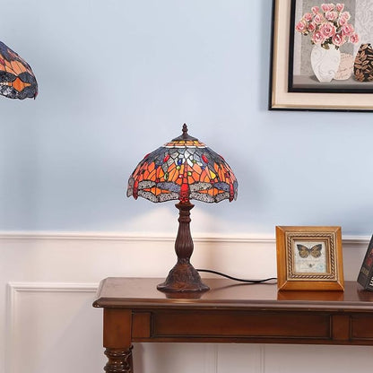 Bieye S10689 Tiffany Style Stained Glass Dragonfly Lampshade (Blue Orange, 12-inch)