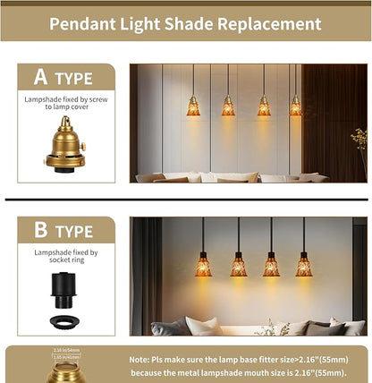 Pendant Light Shades, 4 Pack Ceiling Fan Light Shade Replacements with 1-5/8" Fitter, ALUCSET 4.72" Height 4-3/4" Diameter, Metal Bell Shaped Cover for Chandelier Wall Sconces,Yellow Brass&Gold Plated