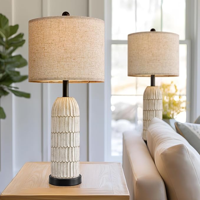 OYEARS 26.5" Table Lamps Set of 2 - Bedside Lamp with USB A+C Charging Ports,Rustic,Perfect for Nightstands and Bedrooms,Black