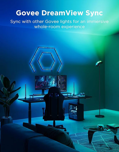 Govee Torchiere Floor Lamp with Matter, Alexa Compatible, RGBIC Warm Cool White Standing Lamp with 77 Scene Modes, Music Sync, 67" Modern Floor Lamps for Living Room Bedroom, Black, 172 ft² Light Area