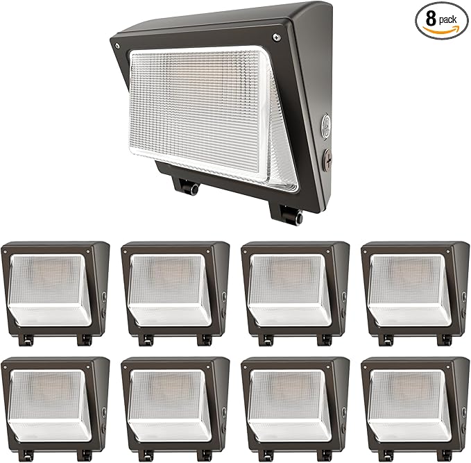 LED Wall Pack Light 8Pack 75/65/50W with Dusk-to-Dawn Sensor, 11250 LM 6000/5000/4000K LED Security Flood Lighting, 120V Outdoor Wall Lights for Parking Lots|Warehouses|Factories|Yard