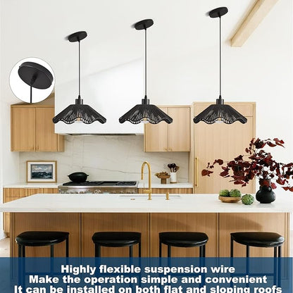3 Pack Black Woven Pendant Light Fixtures,11.81" Rattan Pendant Lights Farmhouse Basket Light Fixture Adjustable Boho Hanging Lamp for Kitchen Island Bedroom Dining Room Foyer Hallway