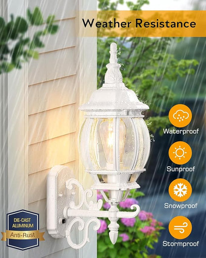 VIANIS Outdoor Wall Sconce, White Dusk to Dawn Outdoor Lighting Wall Mounted, 100% Aluminum Waterproof Exterior Front Porch Light Fixture for House, Modern Outside Lantern Lights for Garage Lamp