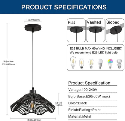 3 Pack Black Woven Pendant Light Fixtures,11.81" Rattan Pendant Lights Farmhouse Basket Light Fixture Adjustable Boho Hanging Lamp for Kitchen Island Bedroom Dining Room Foyer Hallway