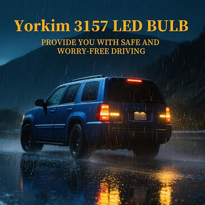 Yorkim Canbus 3157 Turn Signal Light Bulbs, Anti Hyper Flash, 3156 LED Bulb Amber with Cooling fan, 500% Brighter 3156 3057 4157 4114 LED Bulb, Pack of 2