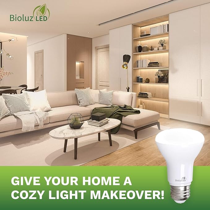 Bioluz LED 4 Pack BR20 LED Bulbs Indoor Flood Light R20 Dimmable High CRI 3000K Soft White, 50 Watt Equivalent Uses 7W, 540 Lumens UL Listed FCC RoHS Compliant