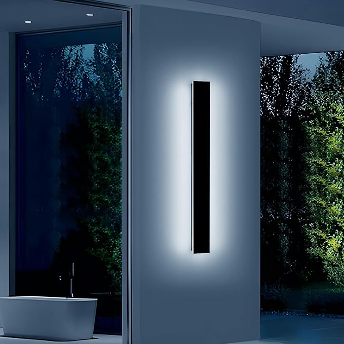 39inch Modern Outdoor Wall Light, Dimmable 3000K-6000K Linear Outdoor Wall Sconce, IP65 Waterproof, Black LED Long Exterior Lights Fixture for Garage Porch Garage with Remote Control