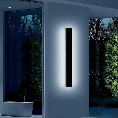 39inch Modern Outdoor Wall Light, Dimmable 3000K-6000K Linear Outdoor Wall Sconce, IP65 Waterproof, Black LED Long Exterior Lights Fixture for Garage Porch Garage with Remote Control