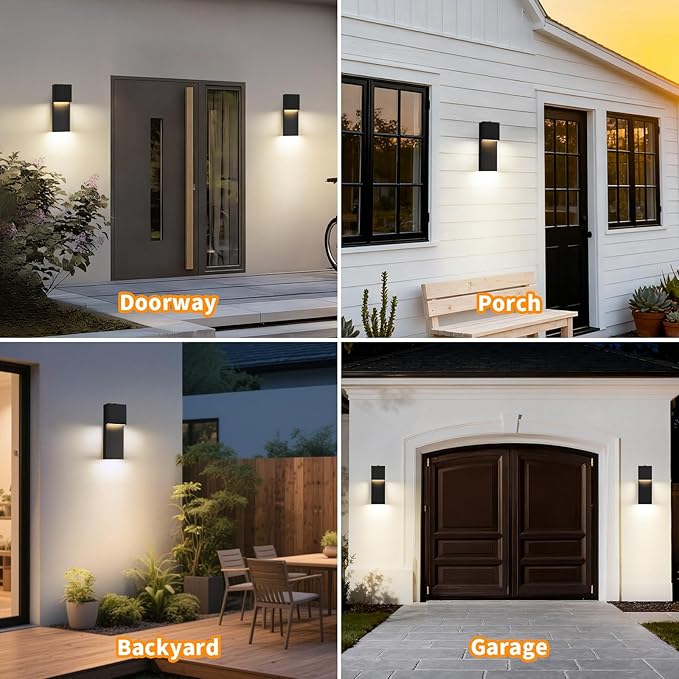 tewei Modern LED Outdoor Wall Sconce, 15'' Dusk to Dawn Outdoor Lighting Exterior Wall Lights, Black LED Front Porch Lights Outside Wall Mount Lighting for House, Backyard, Warm White 3000K, 1 Pack
