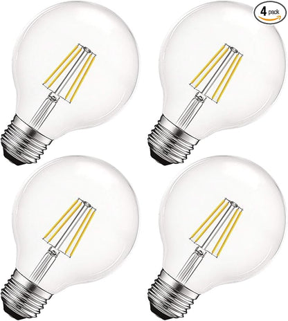 LUXRITE Vintage G25 LED Globe Light Bulbs 60W Equivalent, 550 Lumens, 5000K Bright White, Dimmable Round Edison Bulb 5W, Clear Glass, LED Filament Bulb, E26 Standard Base (4 Pack)