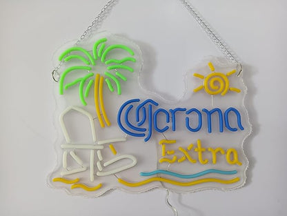 New 20""x16"" Coronas Extra Palm Tree Beach Chair Sun Neon Sign Man Cave Sports Bar Pub Beer LED Neon Light Lamp CX154 Handmade LED Neon Tubing Signs
