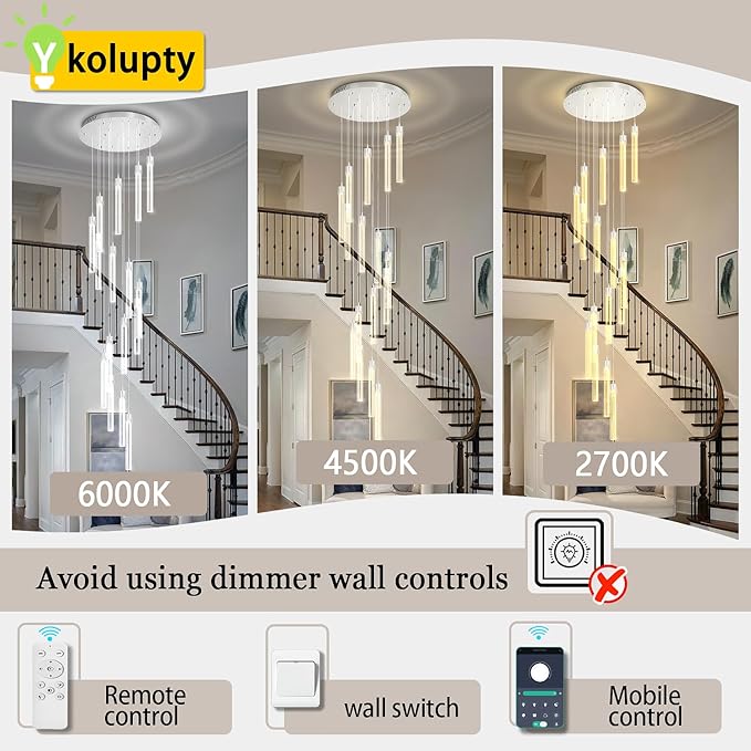 H125'' Modern Crystal Chandelier 18-Lights Large Foyer Chandelier Crystal Pendant Ceiling Light for Staircaes Hallway Entrance Silver