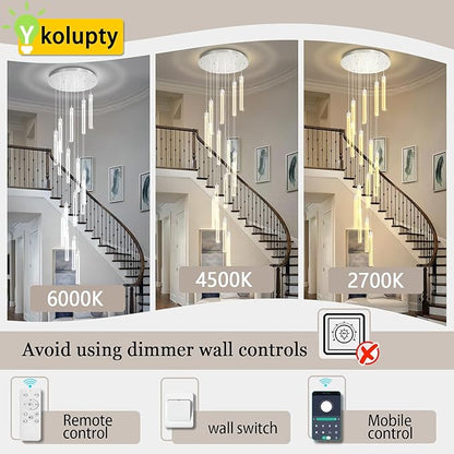 H125'' Modern Crystal Chandelier 18-Lights Large Foyer Chandelier Crystal Pendant Ceiling Light for Staircaes Hallway Entrance Silver