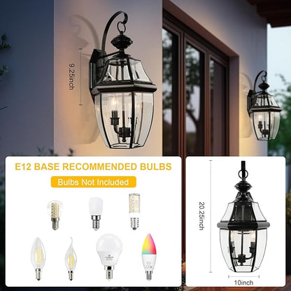 Outdoor Wall Lights, 20inch Large Exterior Lighting Fixtures, 2 Light Waterproof Wall Sconce with Glass Shades, Aluminium Outside Lanterns for Porch Farmhouse Patio Doorway Yard (E12 Base Max 60W )