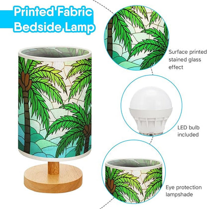 Palm Tree Table Lamp LED 3-Color Pressed Bedside, Palm Tree Shade Lamp with Wood Base for Bedroom Living Room Desk Office