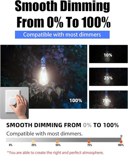ST19 Dimmable LED Edison Bulb, 5.5W (60W Equivalent) 500LM CRI 95+, 4000K Cool White, E26 Medium Base Vintage Filament, Clear Glass, Standard Type A Lamp for Kitchen, Bathroom, Bedroom, 6 Pack