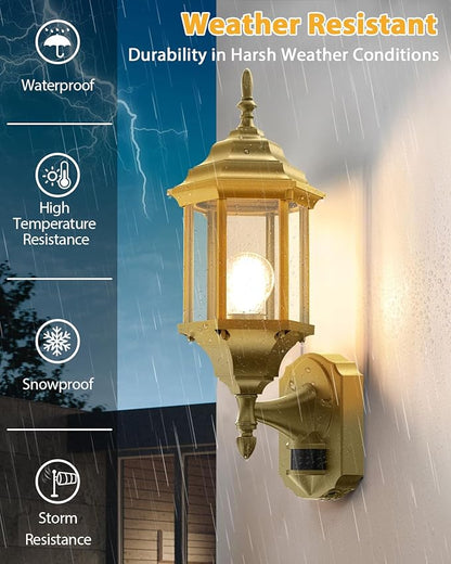 Redluck Motion Sensor Outdoor Lights, 16 inch Dusk to Dawn Outside Porch Lights, Waterproof Anti-Rust Aluminum Outdoor Wall Lights Exterior Lighting Fixtures for House, Garage, Front Door, Gold