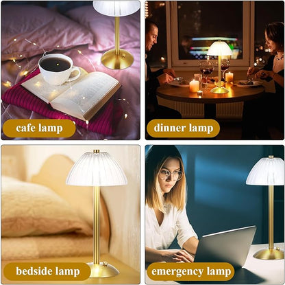Liliful 6 Pcs Cordless Table Lamp Rechargeable Touch LED Small Gold Portable Battery Operated USB-c Desk Lamp 3 Color Dimmable for Bedroom Living Room Dining (Gold,Mushroom Style)
