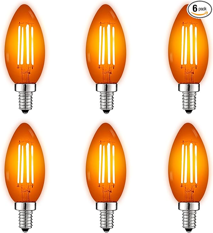 LUXRITE E12 LED Filament Orange Light Bulb, 4.5W (40W Equivalent), Colored Glass Candelabra Bulb, UL Listed, E12 Base, Indoor Outdoor, Porch, Decoration, Party, Holiday, Event, Home Lighting (6 Pack)