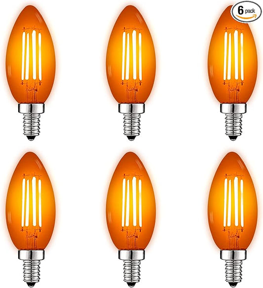 LUXRITE E12 LED Filament Orange Light Bulb, 4.5W (40W Equivalent), Colored Glass Candelabra Bulb, UL Listed, E12 Base, Indoor Outdoor, Porch, Decoration, Party, Holiday, Event, Home Lighting (6 Pack)