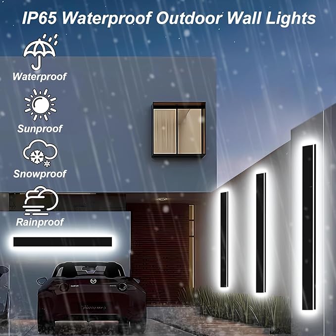 4.33in Wide Modern Outdoor Wall Light,2pcs 79in Exterior Wall Lights, Dimmable Outdoor Light Fixture IP65 Waterproof, Modern Long LED Sconce Lighting for Garage Front Door Porch