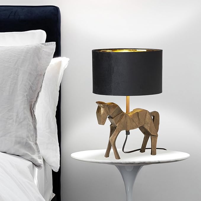 RIVER OF GOODS 17.75 H Gold Origami Horse Base Table Lamp with Black Drum Shade