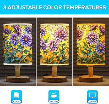 Aster Table Lamp LED 3-Color Pressed Bedside, Aster Shade Lamp with Wood Base for Bedroom Living Room Desk Office