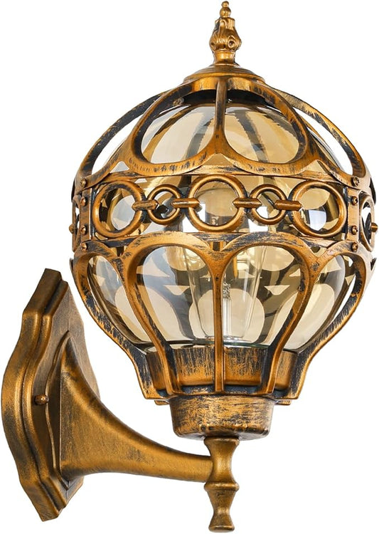 Globe Outdoor Wall Lights Fixtures, Anti Rust Gold Sphere Porch Wall Light,Aluminum Waterproof Outside spherical hardwired Lights for House Patio Porch Backyard Garage Front Door No Sensor,General